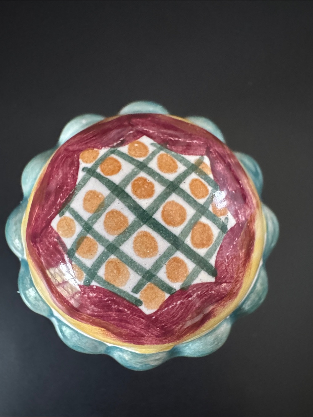 Vintage MacKenzie-Childs Hand-Painted Ceramic Knob - Keukenhof Pattern - B